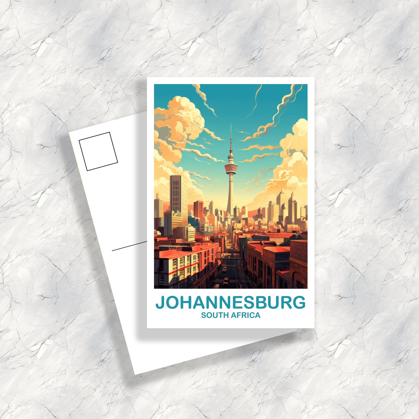 Johannesburg Travel Postcard Art, Johannesburg South Africa Postcard, South Africa Postcard Travel Art, Africa Postcard Art | T2AF_SFJO1_P