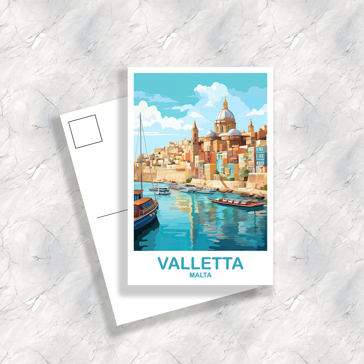 Valletta Malta Travel Postcard, Valletta Travel Postcard, Malta Postcard Art, Europe Travel Postcard, Travel Postcard | T2EU_MAVA1_P