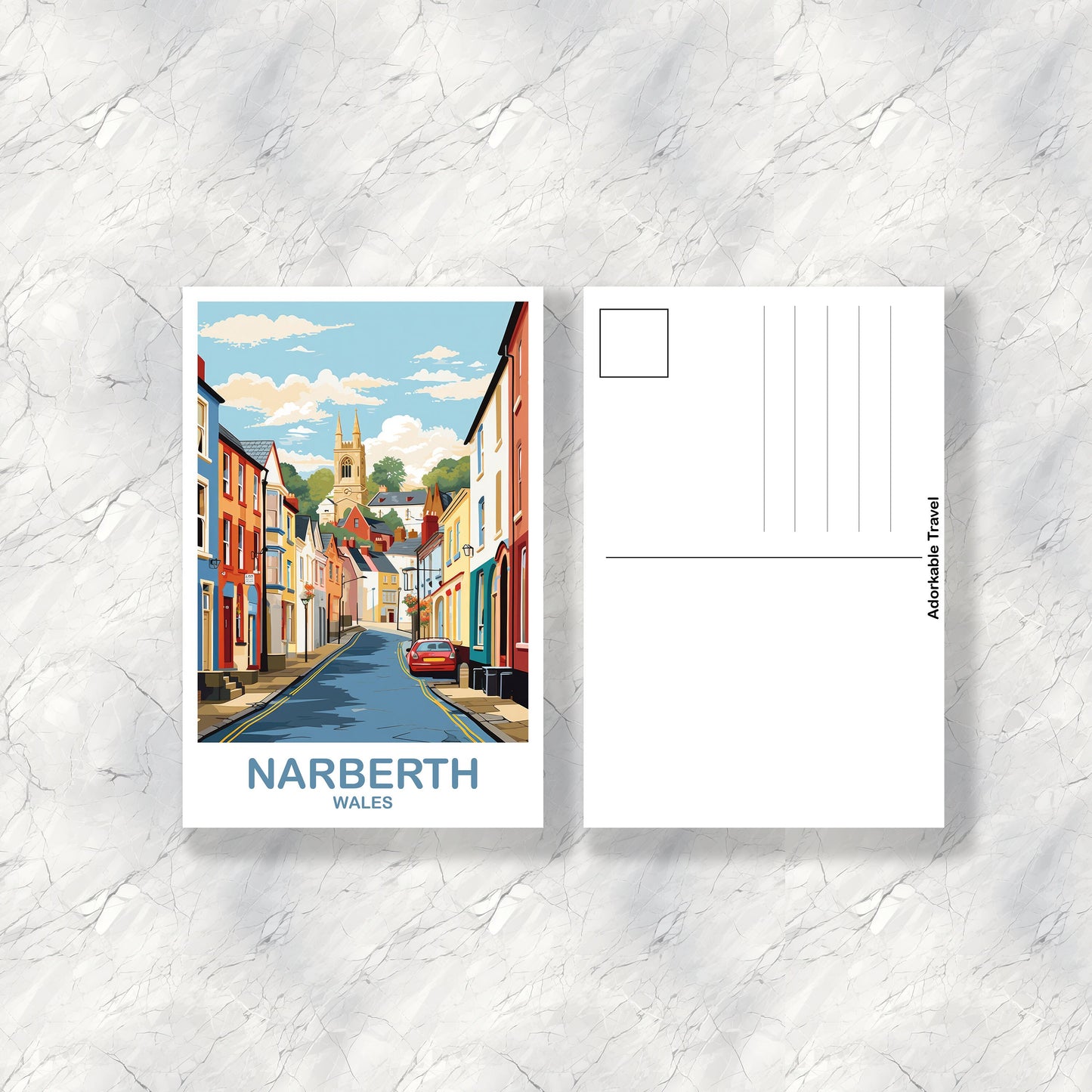 Narberth Wales Travel Postcard Art, Narberth Travel Art, Wales Postcard, Wales Travel Postcard Art, Narberth Travel Art | T2EU_WANA1_P