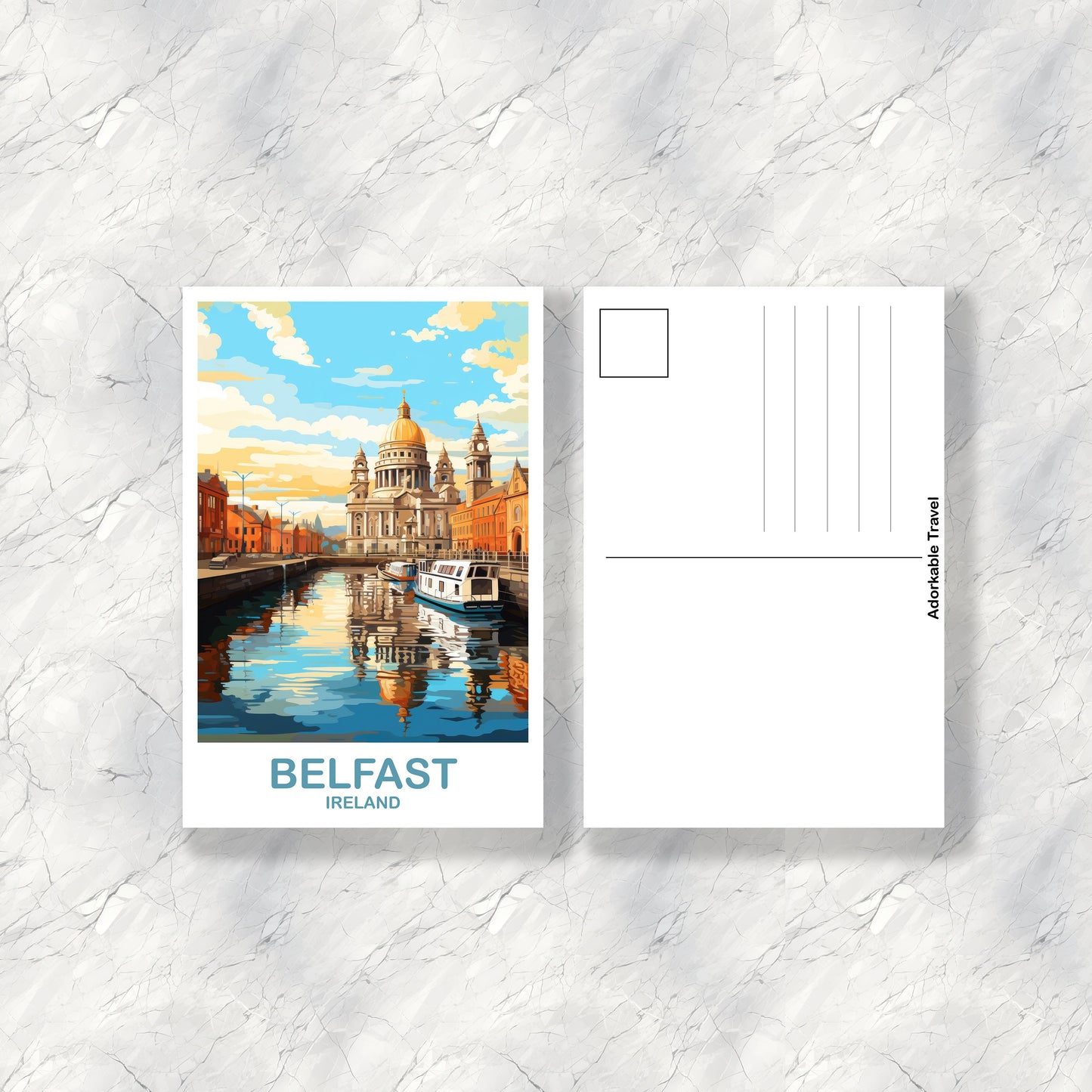 Belfast Ireland Travel Postcard Art, Ireland Travel Postcard, Belfast Art Postcard, Belfast Travel Art, Travel Postcard | T2EU_IRBE1_P
