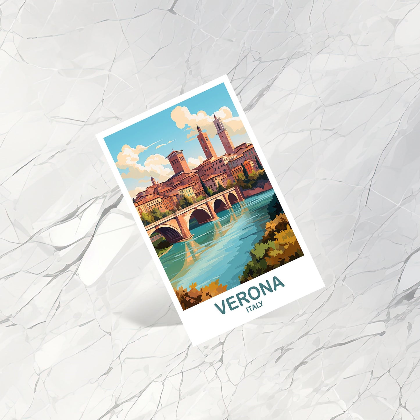 Verona Italy Travel Postcard Art, Italy Travel Postcard, Verona Postcard, Verona Art, Italy Travel, Europe Travel Postcard | T2EU_ITVER1_P