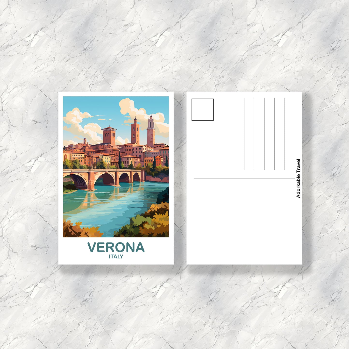 Verona Italy Travel Postcard Art, Italy Travel Postcard, Verona Postcard, Verona Art, Italy Travel, Europe Travel Postcard | T2EU_ITVER1_P