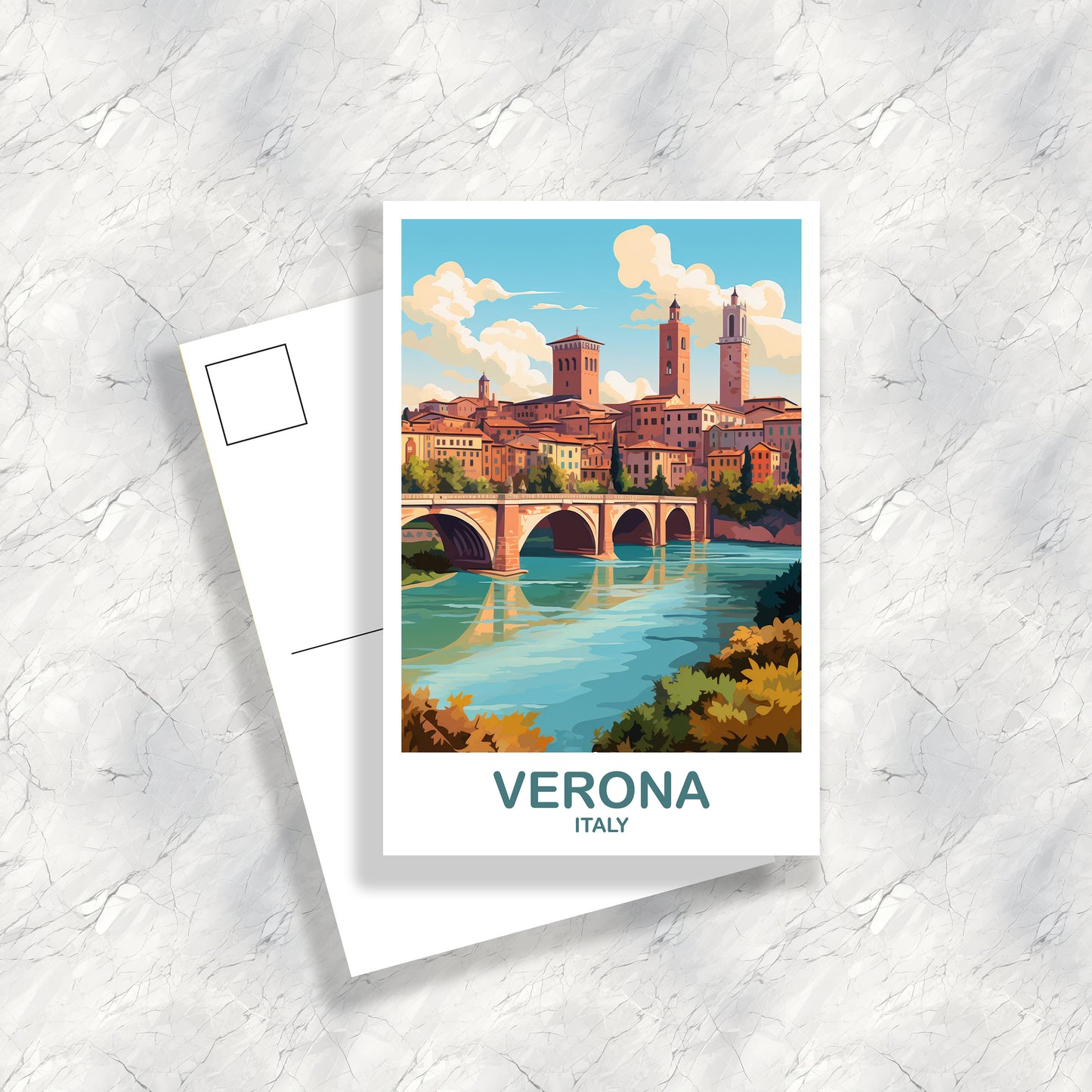 Verona Italy Travel Postcard Art, Italy Travel Postcard, Verona Postcard, Verona Art, Italy Travel, Europe Travel Postcard | T2EU_ITVER1_P