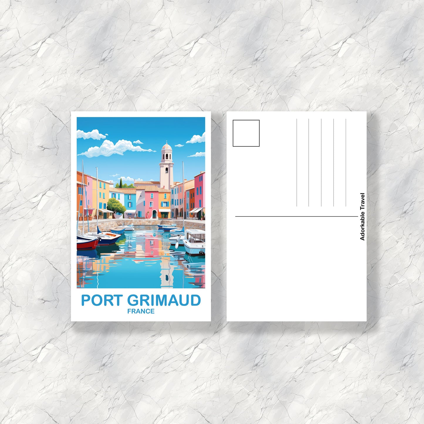 Port Grimaud France Postcard, France Postcard, France Postcard Art, Skyline Sunset, Port Grimaud Travel Postcard | T2EU_FRPG1_P
