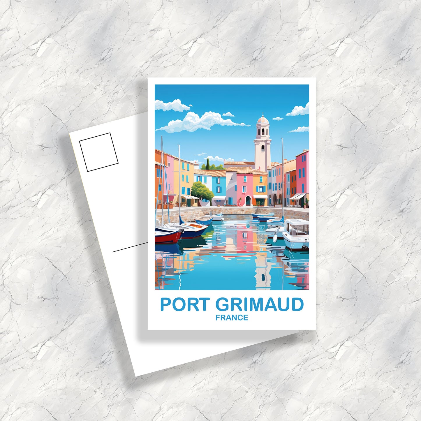 Port Grimaud France Postcard, France Postcard, France Postcard Art, Skyline Sunset, Port Grimaud Travel Postcard | T2EU_FRPG1_P