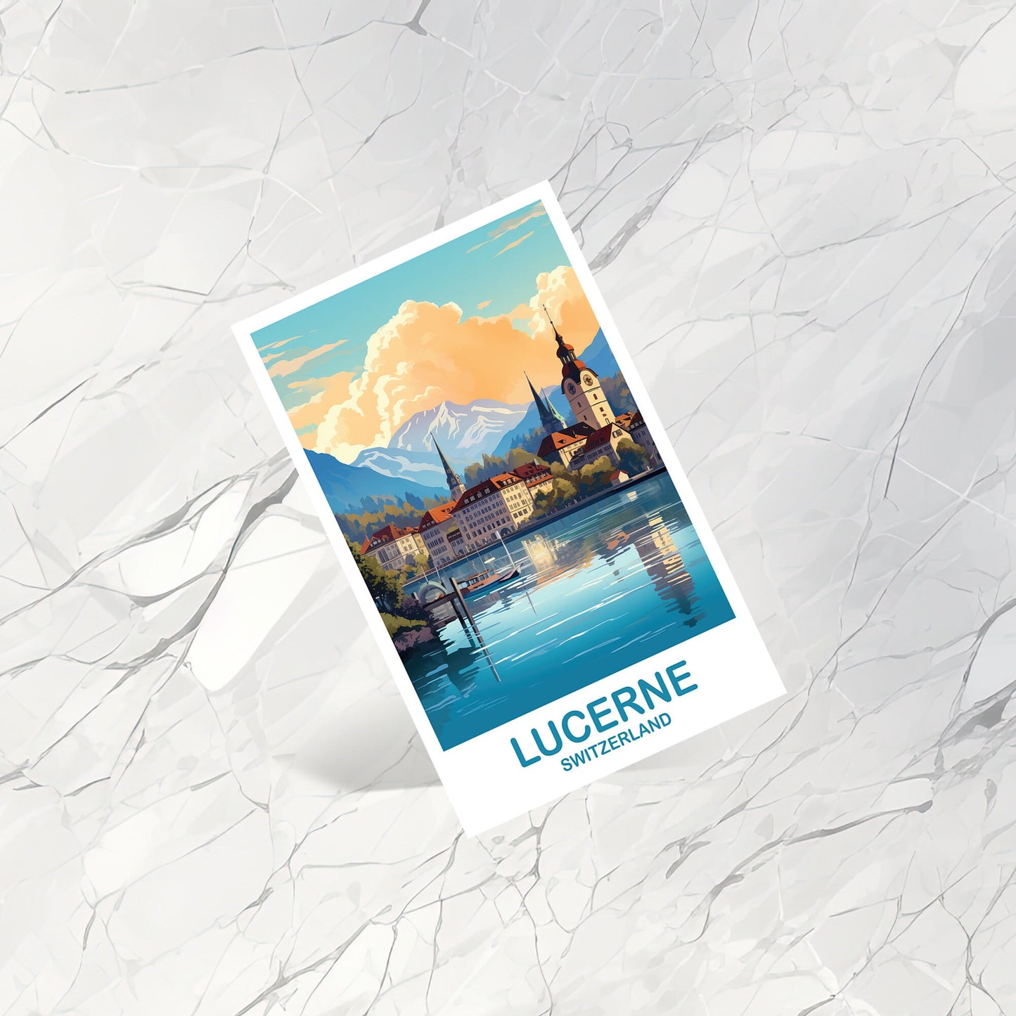 Lucerne Switzerland Postcard Art, Lucerne Switzerland Art, Switzerland Art Postcard, Travel Postcard, LAX Postcard | T2EU_SWLU1_P