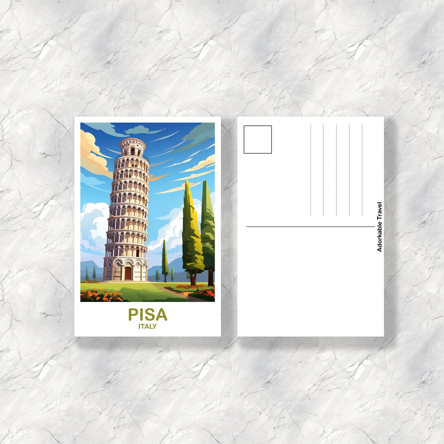 Pisa Italy Travel Postcard, Pisa Travel Art Postcard, Italy Travel Postcard Art, Pisa Travel, Travel Poster | T2EU_ITPI2_P