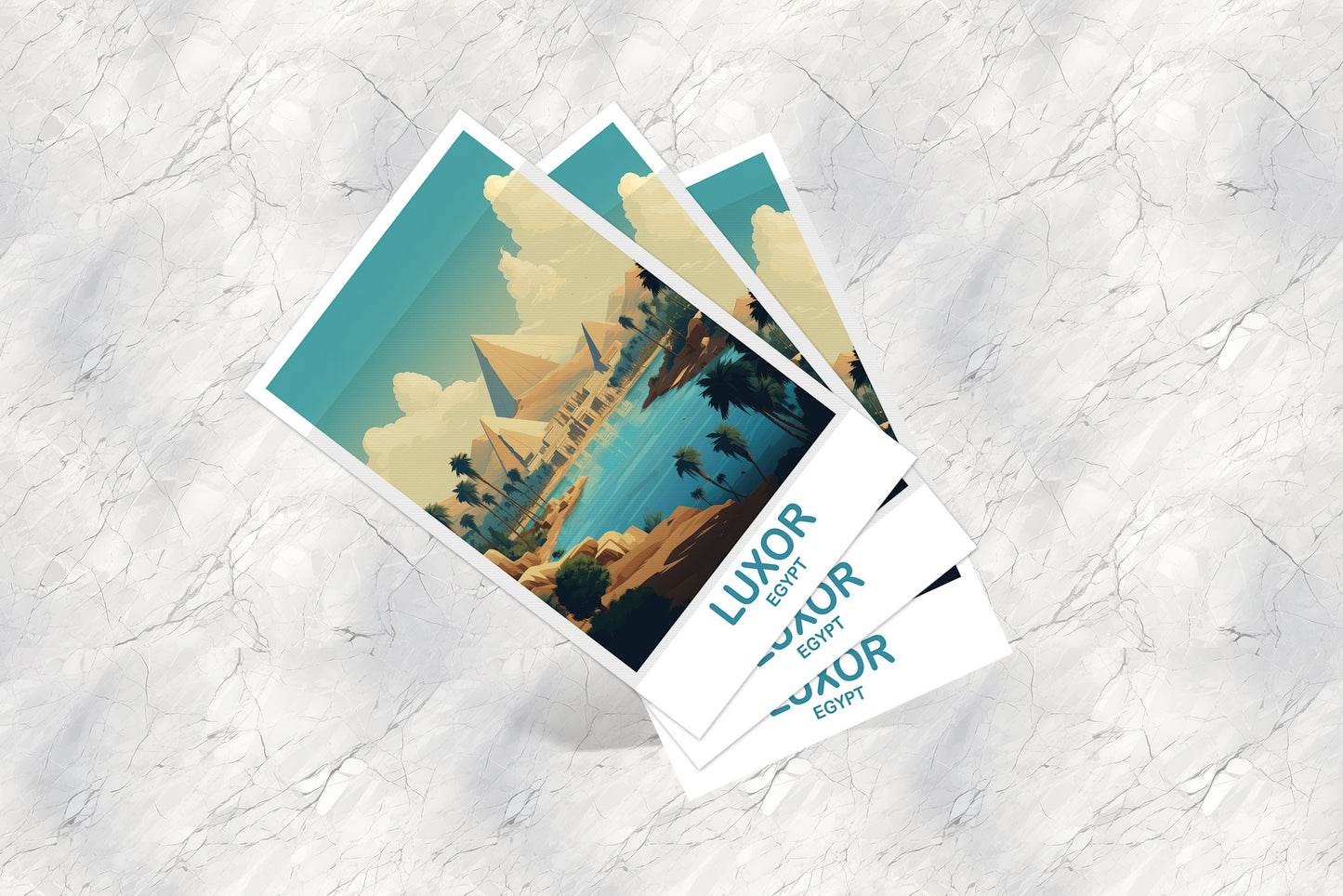 Luxor Eygpt Travel Postcard Art, Luxor Skyline, Egypt Postcard, Travel Postcard, Travel Art, Africa Postcard Art | T2AF_EGLU1_P
