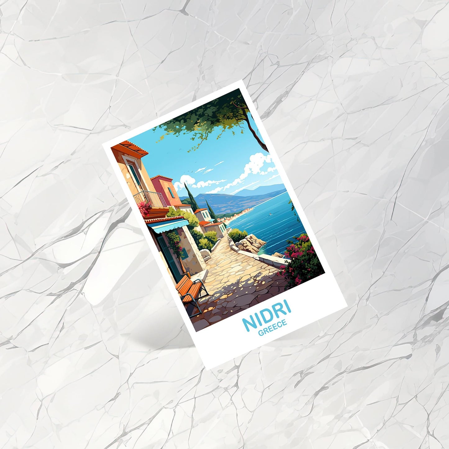 Nidri Greece Travel Postcard Art, Greece Travel Art, Nidri Postcard, Greece Travel Postcard, Europe Travel Postcard | T2EU_GRNI1_P