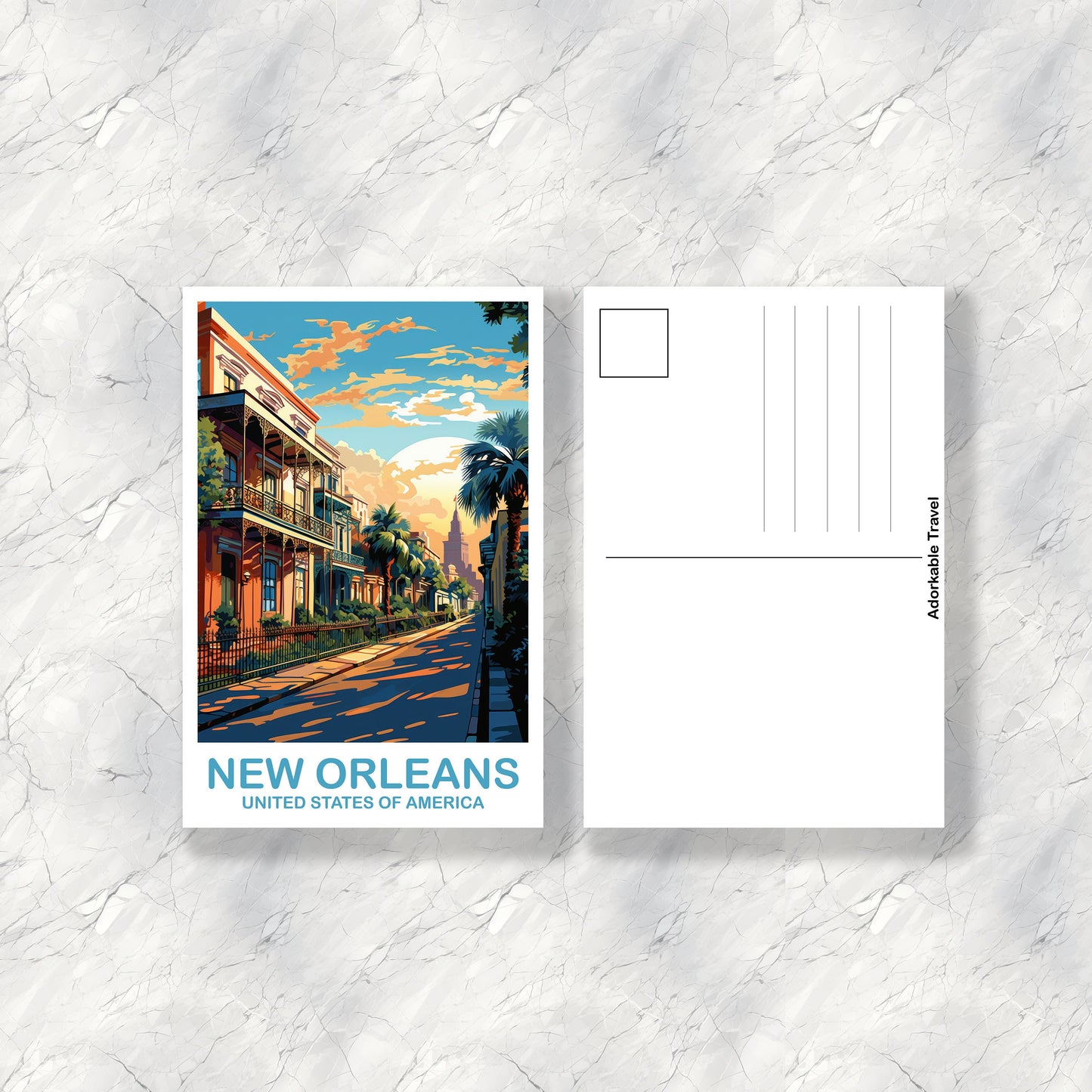 New Orleans Travel Postcard Art, Louisiana Postcard, New Orleans Louisiana Postcard, Travel Postcard | T2NA_LONO1_P
