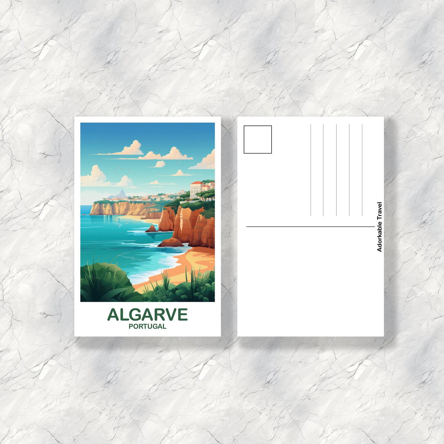 Algarve Portugal Travel Postcard Art, Portugal Travel Art, Algarve Art Postcard, Europe Travel Art, Travel Postcard | T2EU_POAL1_P