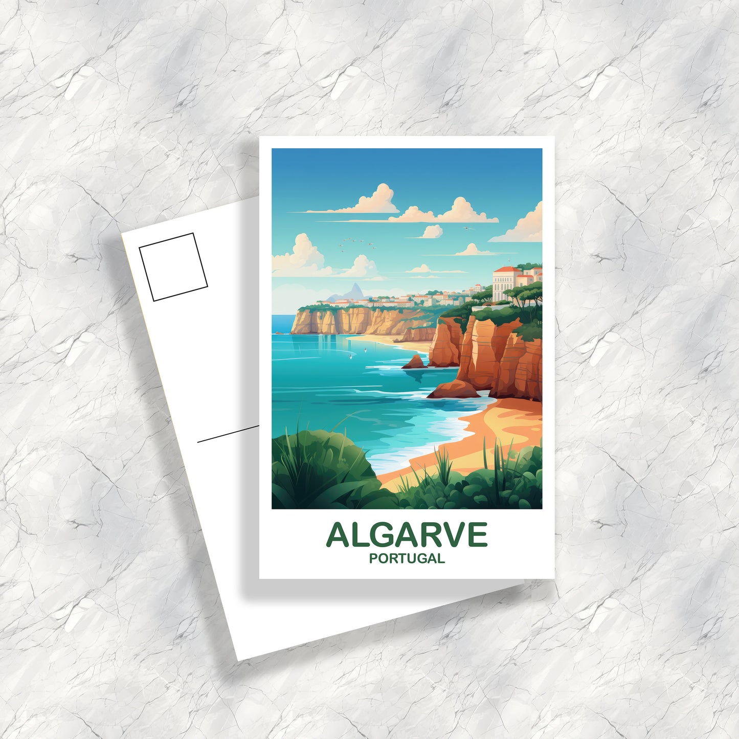 Algarve Portugal Travel Postcard Art, Portugal Travel Art, Algarve Art Postcard, Europe Travel Art, Travel Postcard | T2EU_POAL1_P