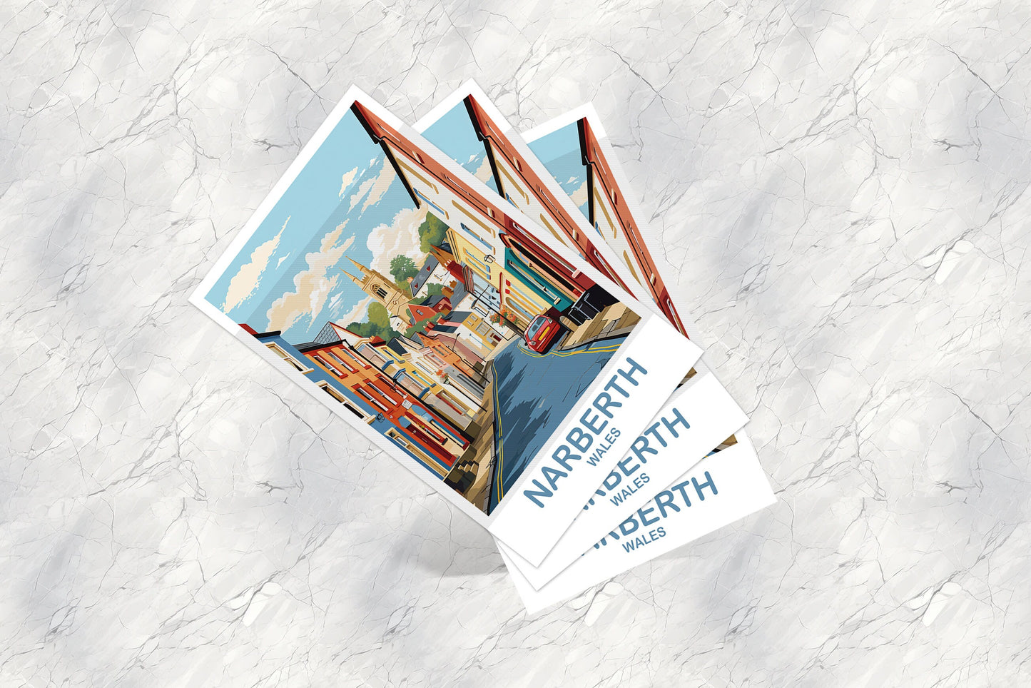 Narberth Wales Travel Postcard Art, Narberth Travel Art, Wales Postcard, Wales Travel Postcard Art, Narberth Travel Art | T2EU_WANA1_P