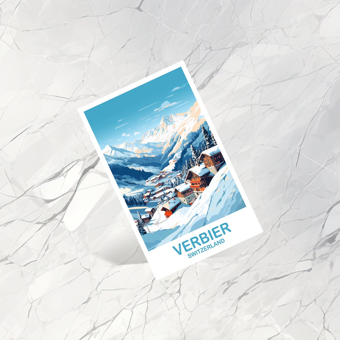 Verbier Travel Postcard Art, Verbier Switzerland Postcard Art, Switzerland Art Postcard, Travel Postcard | T2EU_SWVE1_P