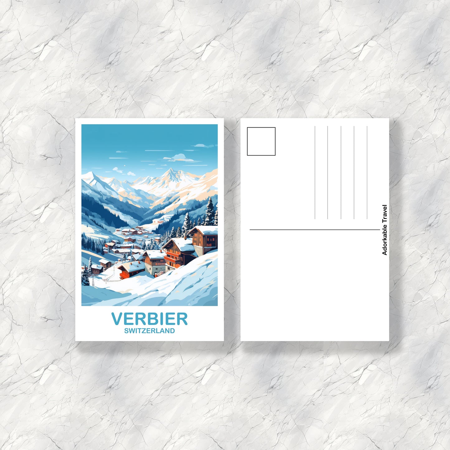 Verbier Travel Postcard Art, Verbier Switzerland Postcard Art, Switzerland Art Postcard, Travel Postcard | T2EU_SWVE1_P