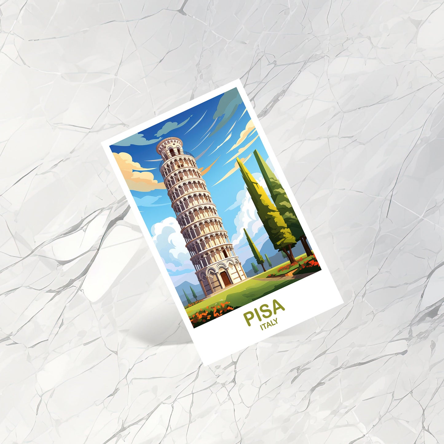 Pisa Italy Travel Postcard, Pisa Travel Art Postcard, Italy Travel Postcard Art, Pisa Travel, Travel Poster | T2EU_ITPI2_P