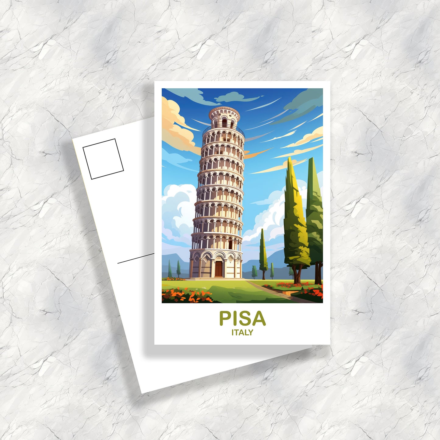 Pisa Italy Travel Postcard, Pisa Travel Art Postcard, Italy Travel Postcard Art, Pisa Travel, Travel Poster | T2EU_ITPI2_P