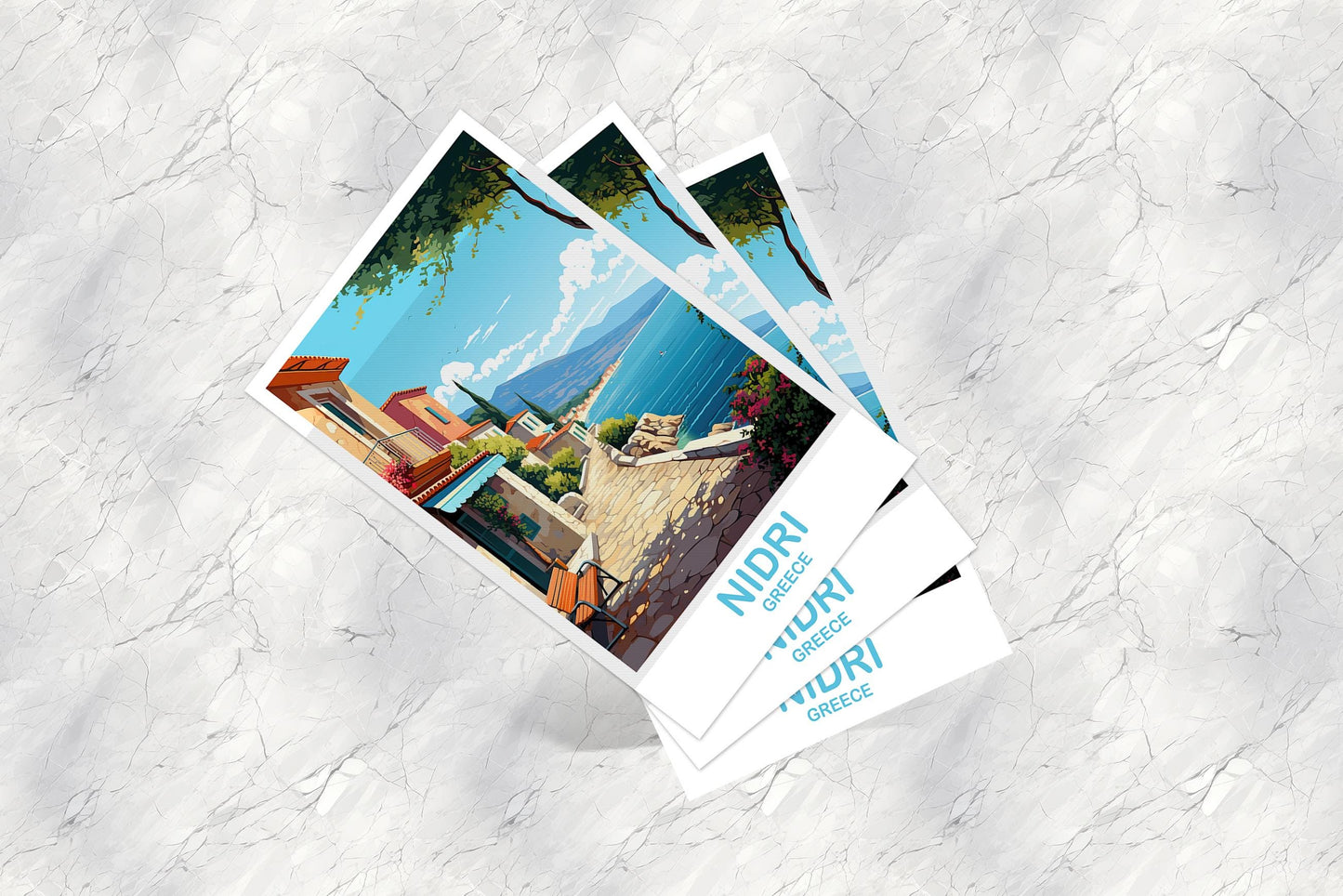 Nidri Greece Travel Postcard Art, Greece Travel Art, Nidri Postcard, Greece Travel Postcard, Europe Travel Postcard | T2EU_GRNI1_P