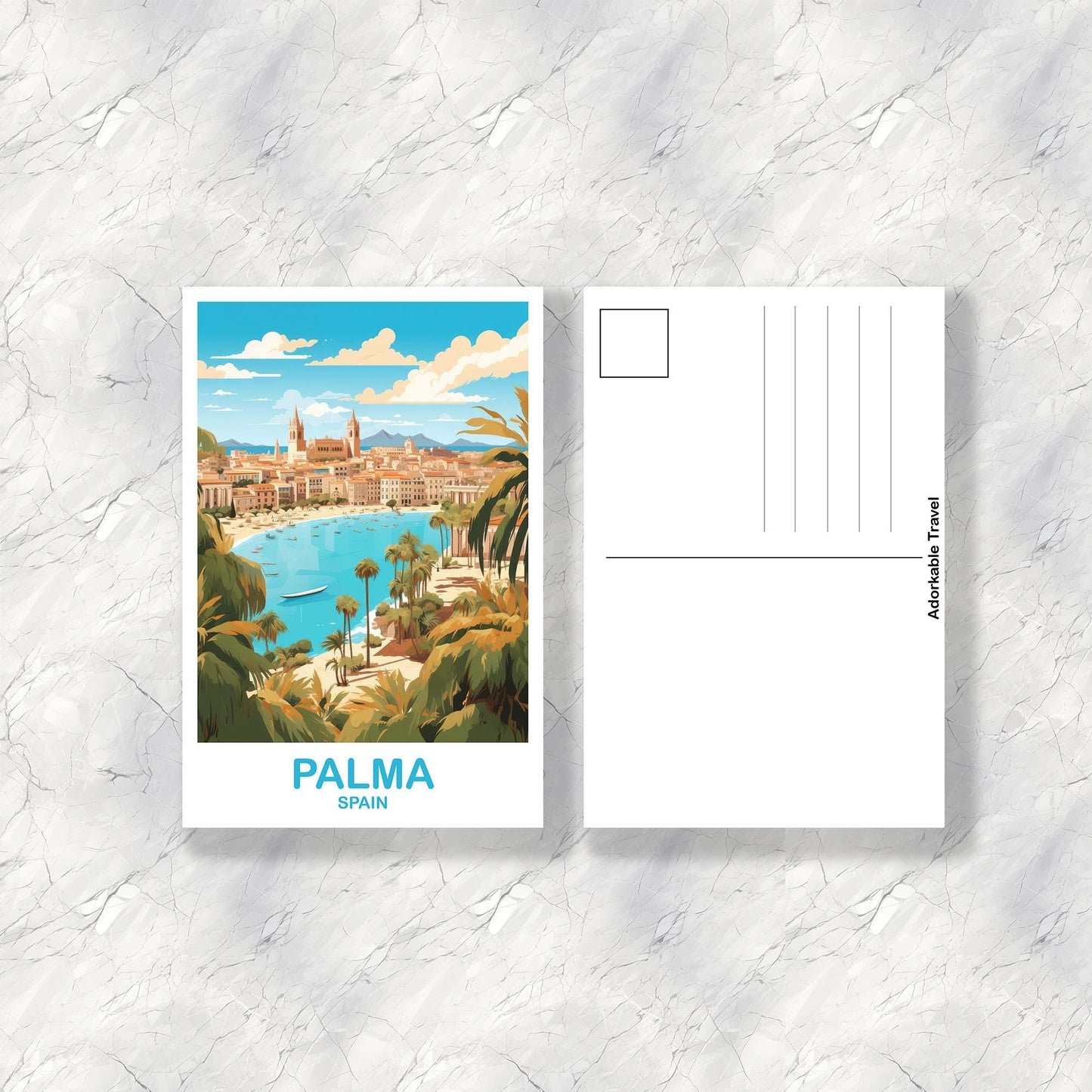 Palma Spain Travel Postcard Art, Spain Travel Postcard, Palma Art Postcard, Spain Travel Art Postcard, Europe Postcard | T2EU_SPPA1_P