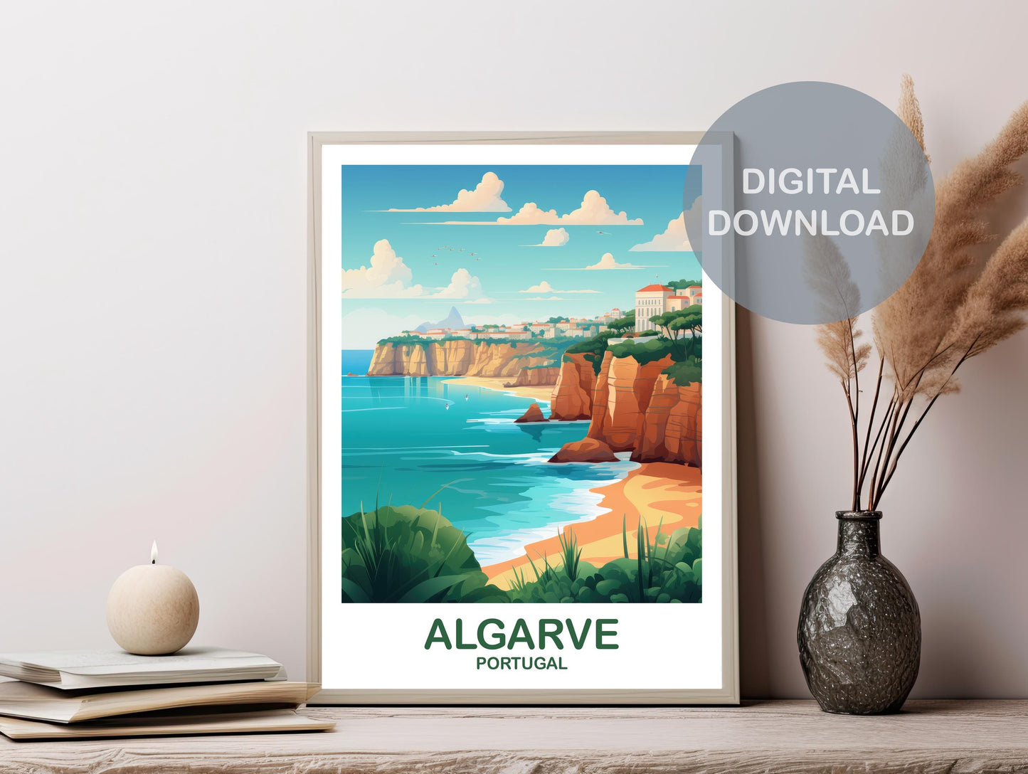 Algarve Portugal Travel Wall Art, Digital Portugal Travel Art, Algarve Wall Art, Printable Europe Travel Art, | DT2EU_POAL1