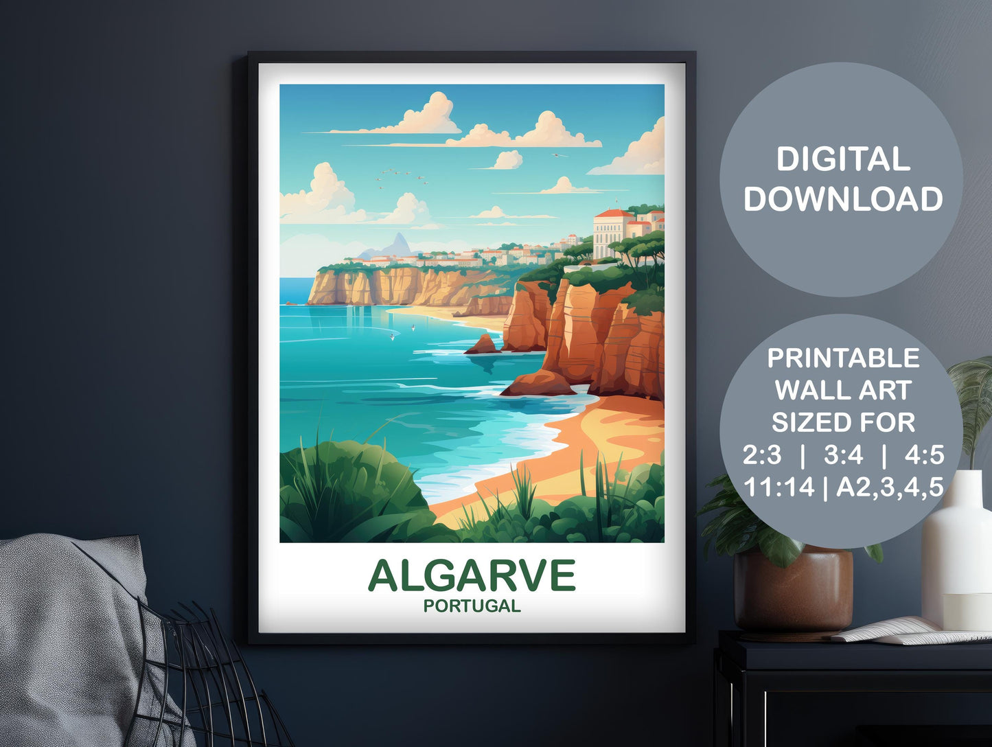 Algarve Portugal Travel Wall Art, Digital Portugal Travel Art, Algarve Wall Art, Printable Europe Travel Art, | DT2EU_POAL1