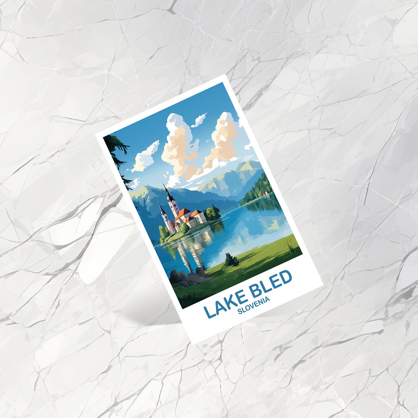 Lake Bled Slovenia Travel Postcard Art, Slovenia Travel Postcard, Lake Bled Postcard, Slovenia Travel Art Postcard | T2EU_SLLB1_P