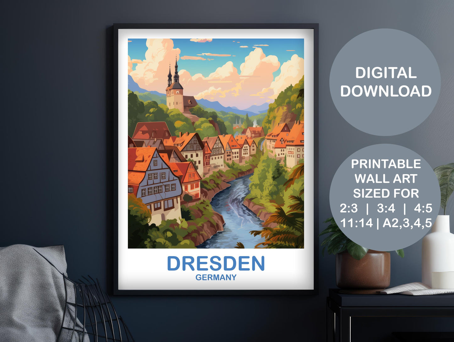 Dresden Germany Travel Art, Printable Dresden Wall Art, Germany Wall Art, Digital Travel Art, Travel Wall Art | DT2EU_GEDR1