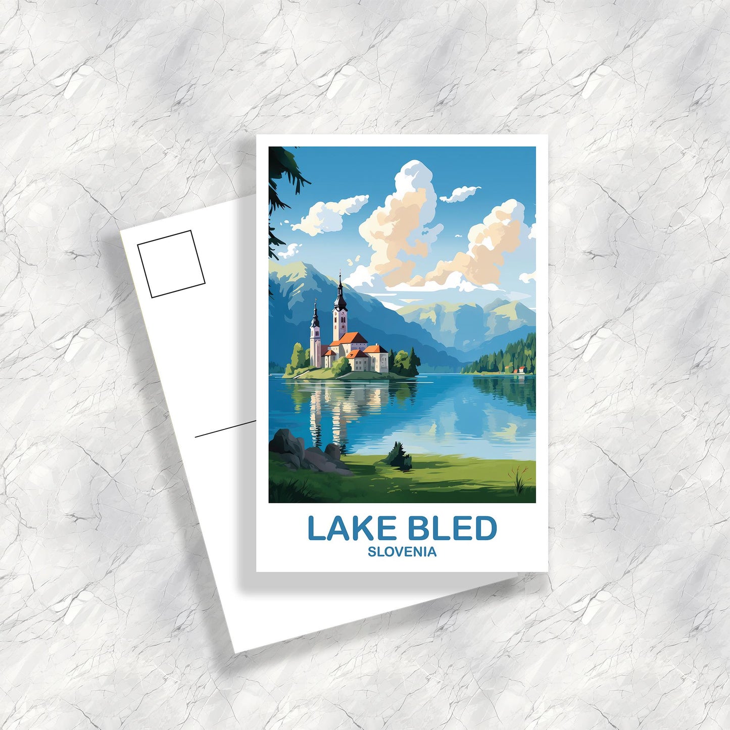 Lake Bled Slovenia Travel Postcard Art, Slovenia Travel Postcard, Lake Bled Postcard, Slovenia Travel Art Postcard | T2EU_SLLB1_P