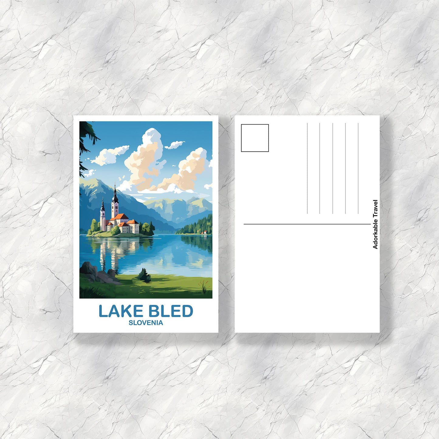 Lake Bled Slovenia Travel Postcard Art, Slovenia Travel Postcard, Lake Bled Postcard, Slovenia Travel Art Postcard | T2EU_SLLB1_P