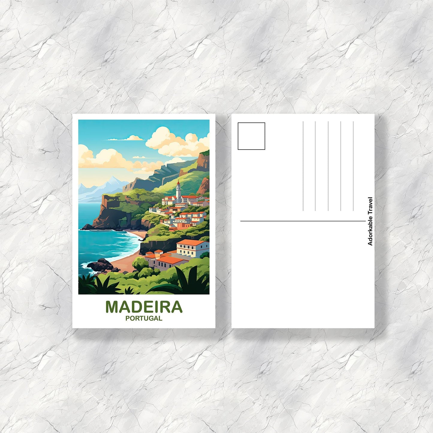 Madeira Portugal Travel Postcard Art, Portugal Travel Art, Madeira Art Postcard, Europe Travel Postcard Art | T2EU_POMA1_P