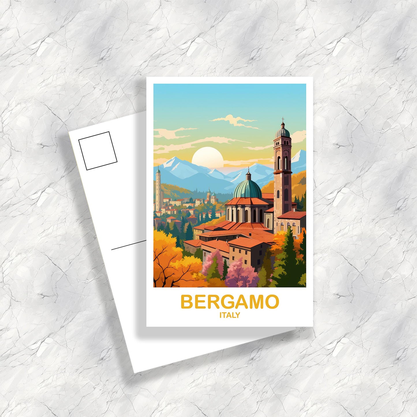 Bergamo Italy Travel Postcard, Italy Travel Postcard, Bergamo Travel Postcard Art, Italy Travel, Europe Travel Postcard | T2EU_ITBER1_P