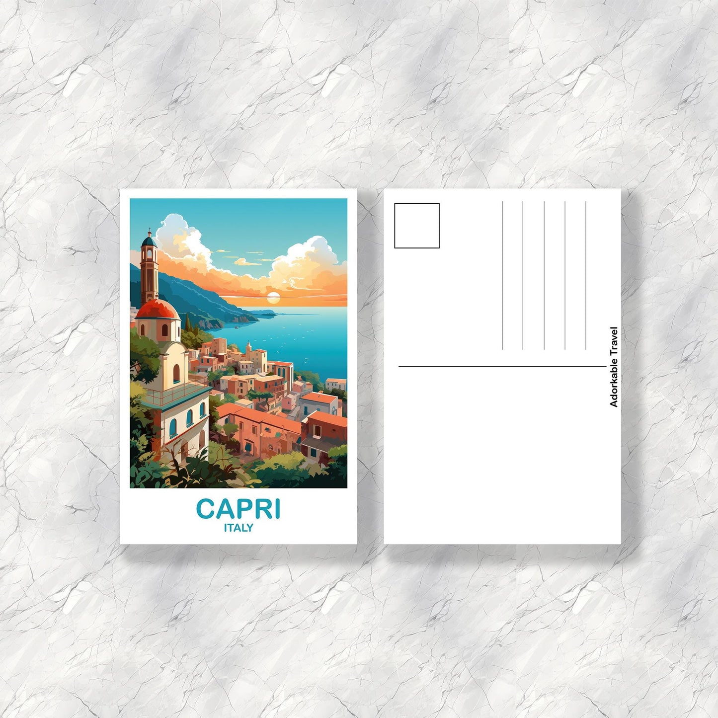 Capri Italy Travel Postcard, Italy Travel Postcard, Capri Travel Postcard Art, Italy Travel, Europe Travel Postcard | T2EU_ITCA1_P