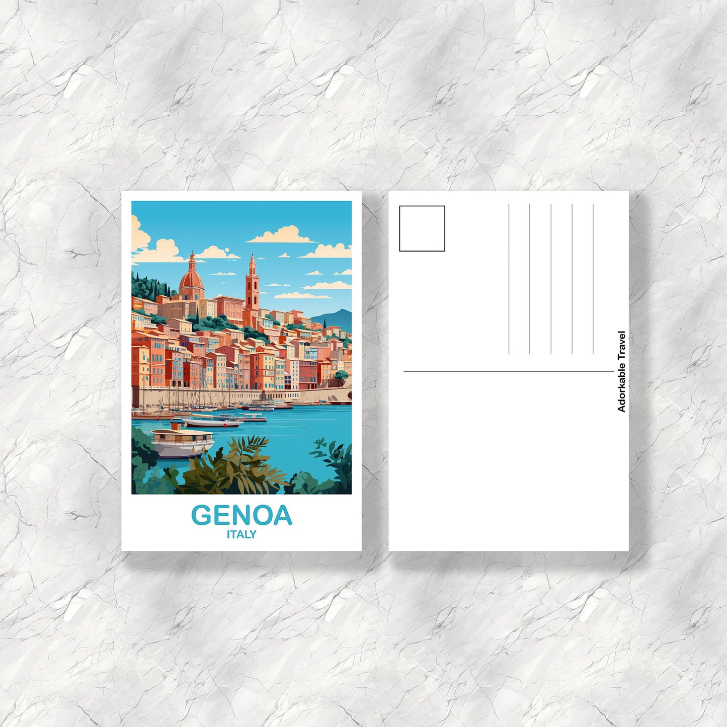 Genoa Italy Travel Postcard, Italy Travel Postcard, Genoa Travel Postcard Art, Italy Travel, Europe Travel Postcard | T2EU_ITGE1_P