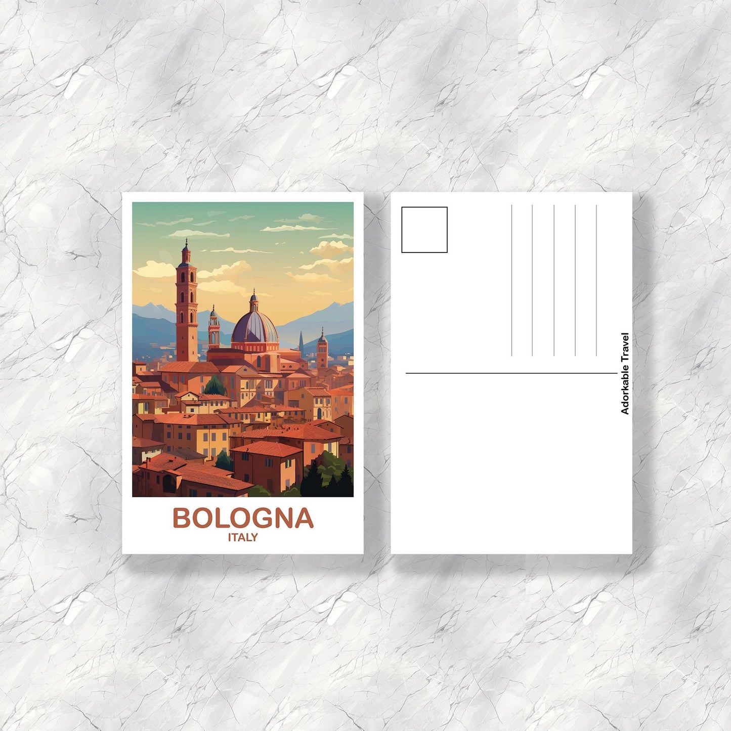 Bologna Italy Travel Postcard, Bologna Travel Art Postcard, Italy Travel Postcard Art, Bologna Travel, Travel Postcard | T2EU_ITBO1_P