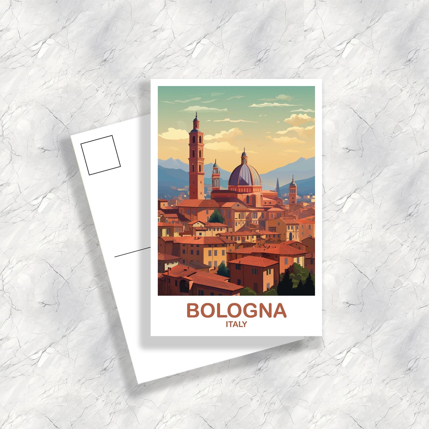 Bologna Italy Travel Postcard, Bologna Travel Art Postcard, Italy Travel Postcard Art, Bologna Travel, Travel Postcard | T2EU_ITBO1_P