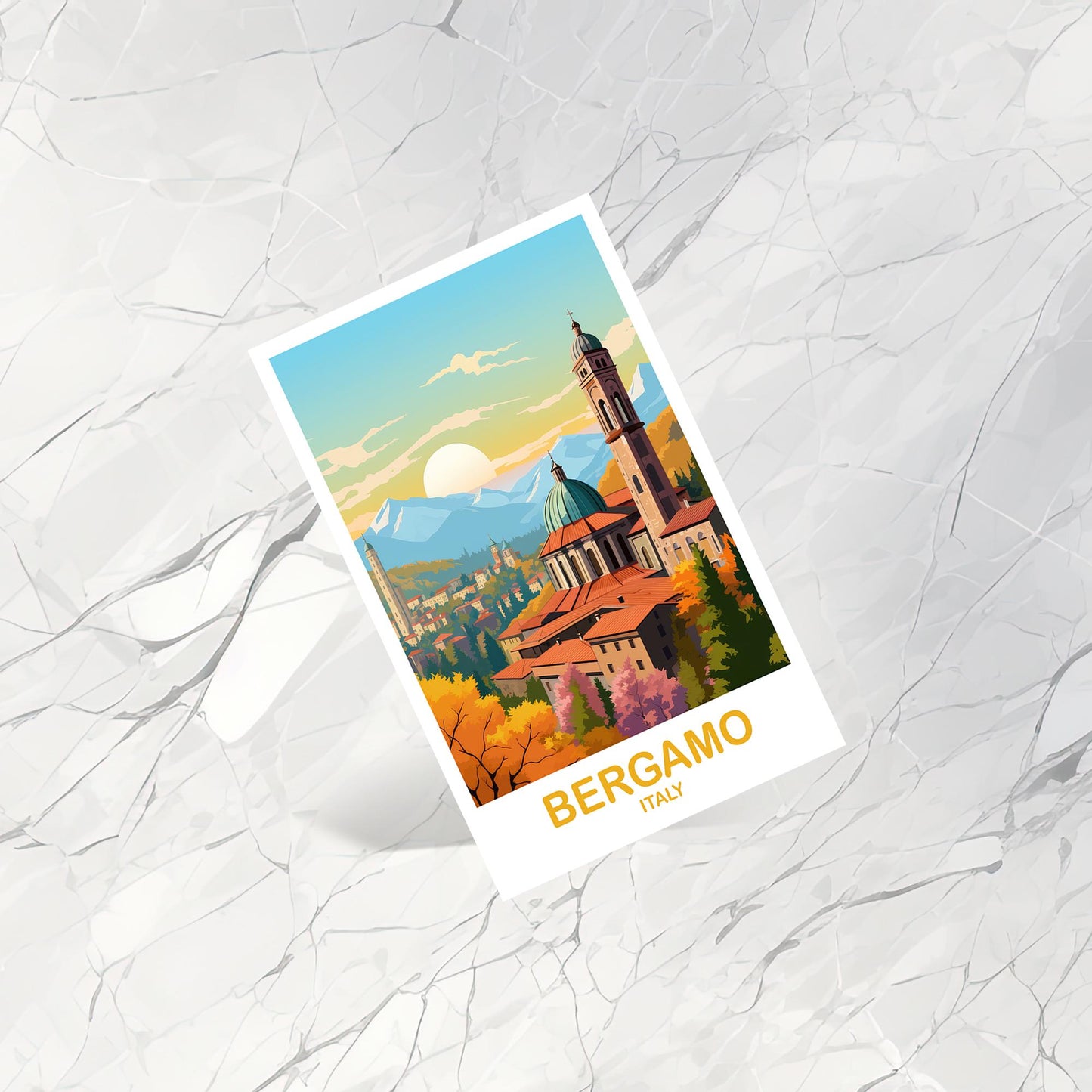 Bergamo Italy Travel Postcard, Italy Travel Postcard, Bergamo Travel Postcard Art, Italy Travel, Europe Travel Postcard | T2EU_ITBER1_P