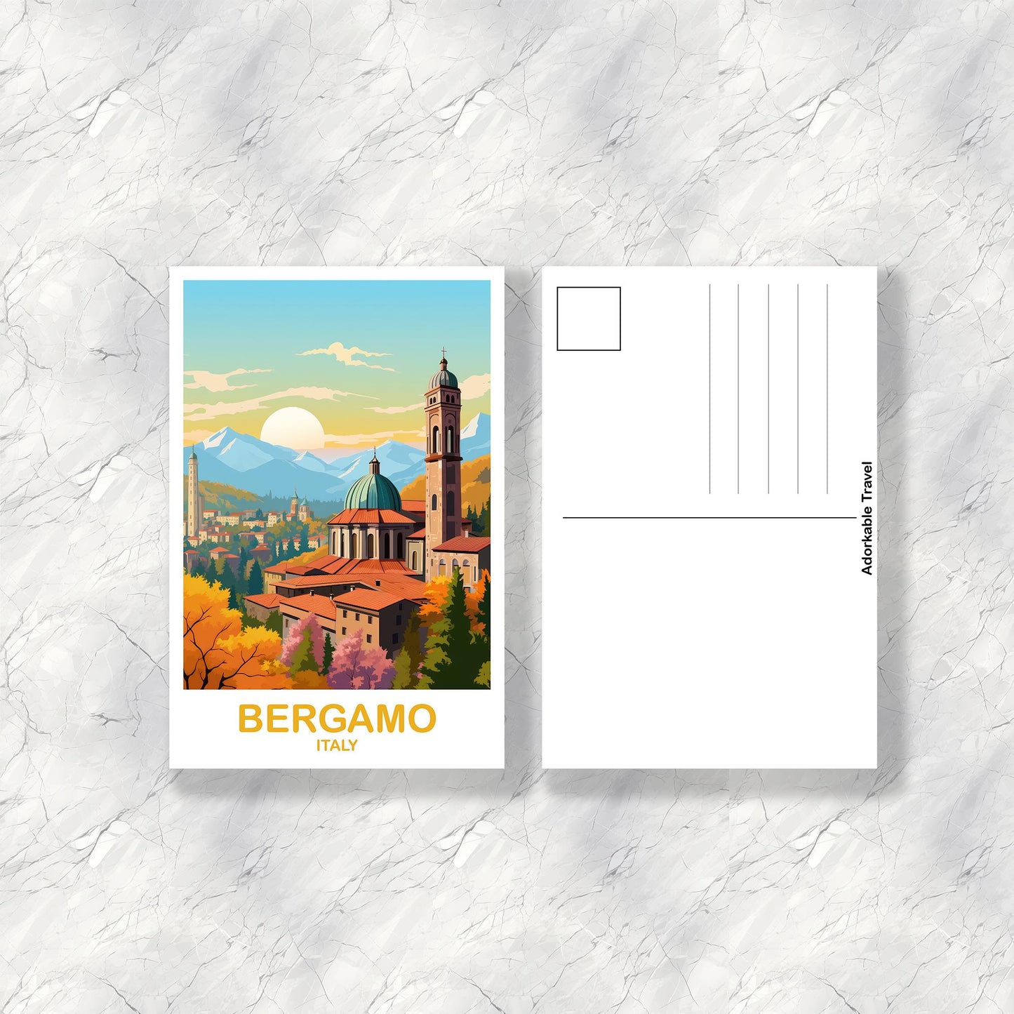Bergamo Italy Travel Postcard, Italy Travel Postcard, Bergamo Travel Postcard Art, Italy Travel, Europe Travel Postcard | T2EU_ITBER1_P