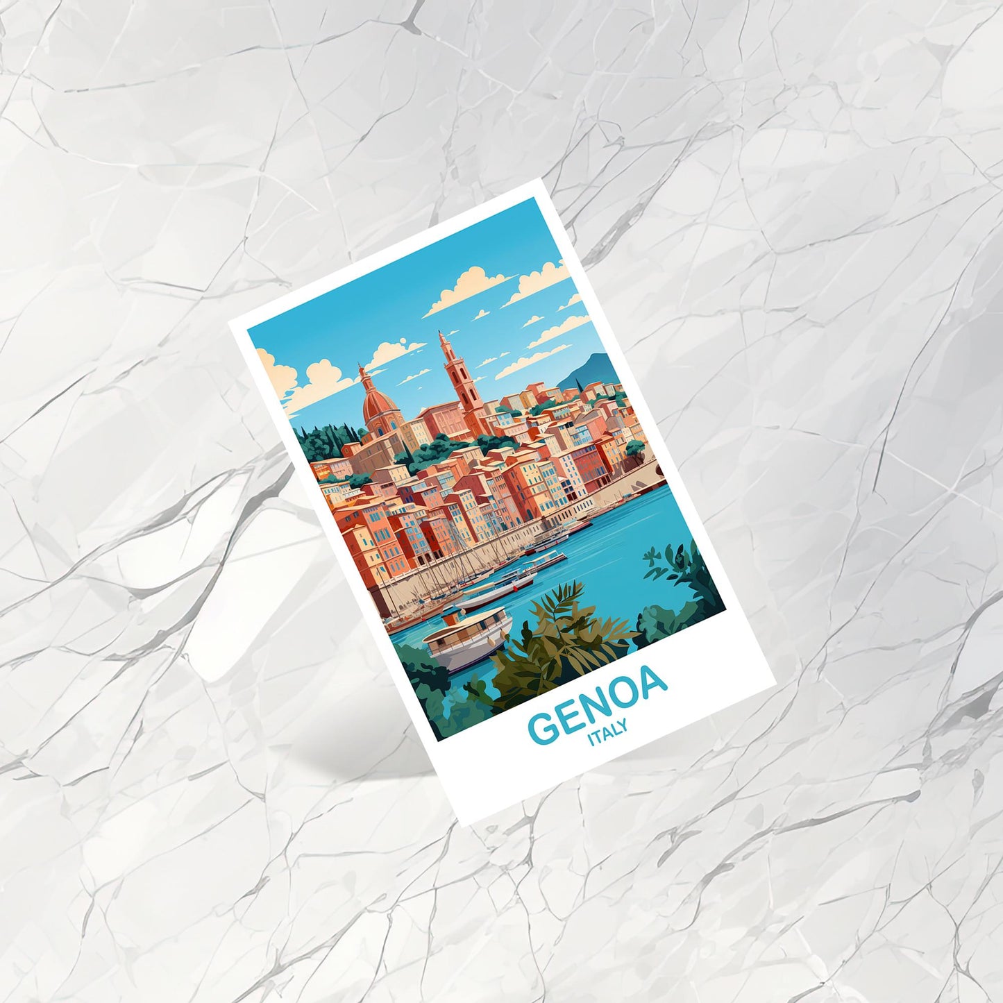 Genoa Italy Travel Postcard, Italy Travel Postcard, Genoa Travel Postcard Art, Italy Travel, Europe Travel Postcard | T2EU_ITGE1_P