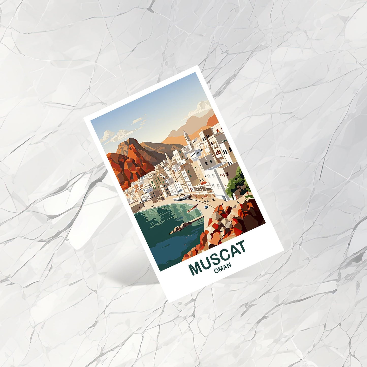 Muscat Oman Travel Postcard, Muscat Skyline, Oman Art Postcard, Muscat Travel Postcard, Travel Postcard, Oman Postcard | T2AS_OMMU1_P