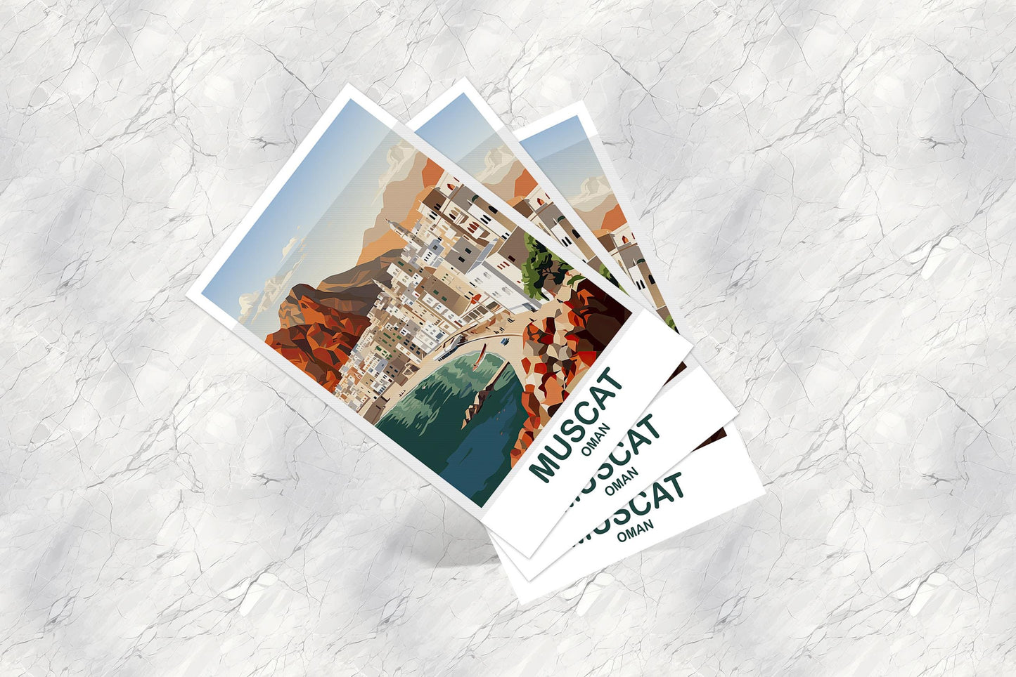 Muscat Oman Travel Postcard, Muscat Skyline, Oman Art Postcard, Muscat Travel Postcard, Travel Postcard, Oman Postcard | T2AS_OMMU1_P