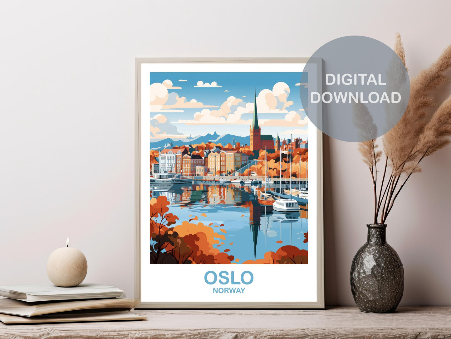 Oslo Norway Travel Poster Art, Digital Oslo Poster, Digital Norway Travel Art, Printable Oslo Norway Art, Europe Travel Art | DT2EU_NOOS1_P
