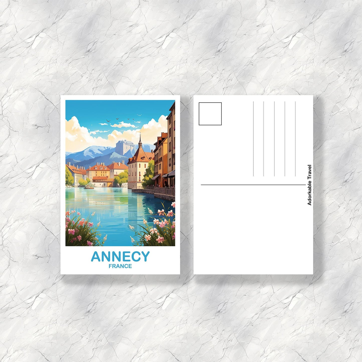 Annecy France Travel Postcard, Annecy Postcard, Annecy France Art Print, France Postcard, City Skyline Sunset | T2EU_FRAN1_P