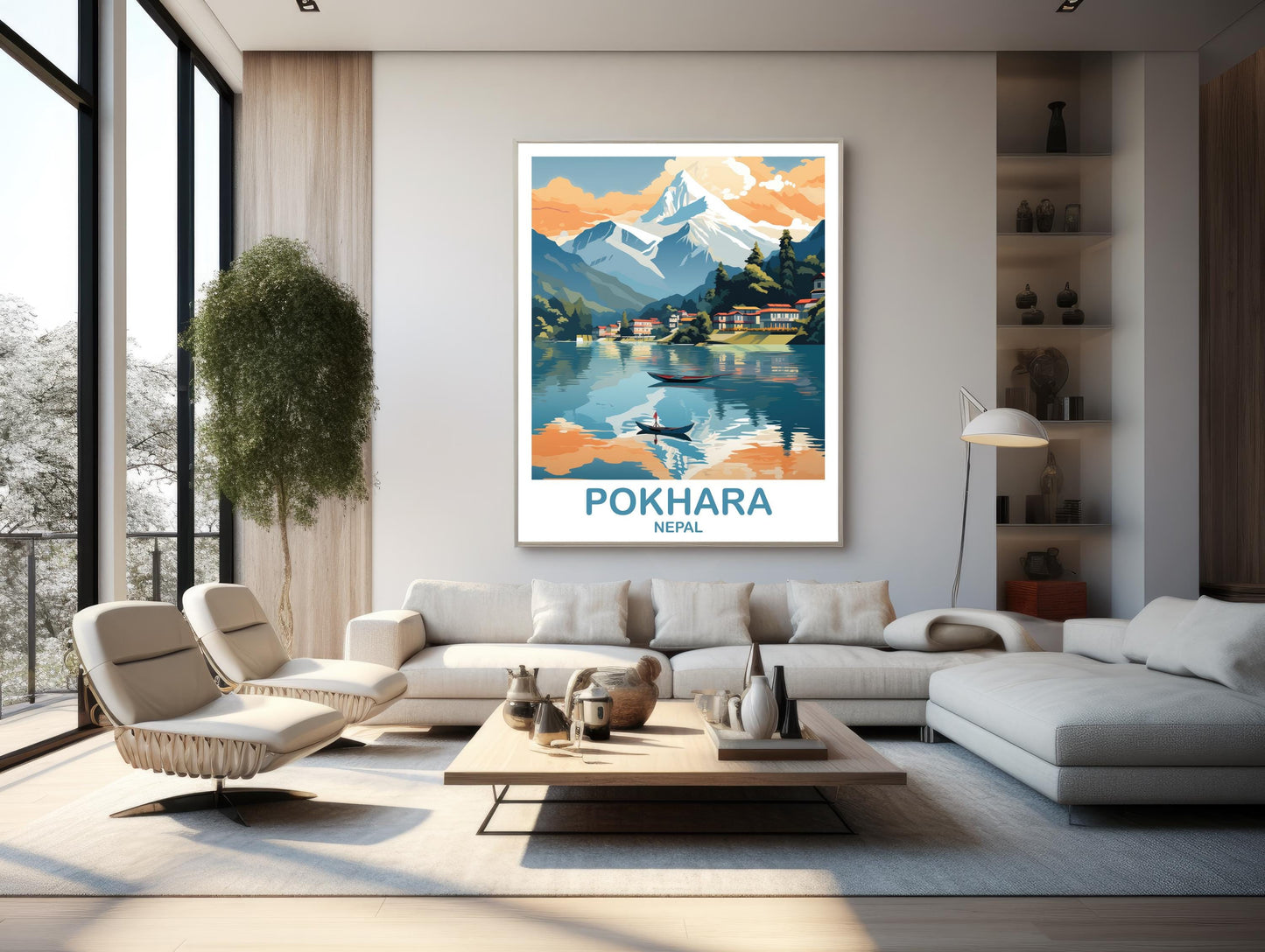 Pokhara Nepal Travel Poster Art, Pokhara Travel Art, Art, City Skyline Poster Art, Poster Nepal Art, Asia Travel Art | T2AS_NEPO1