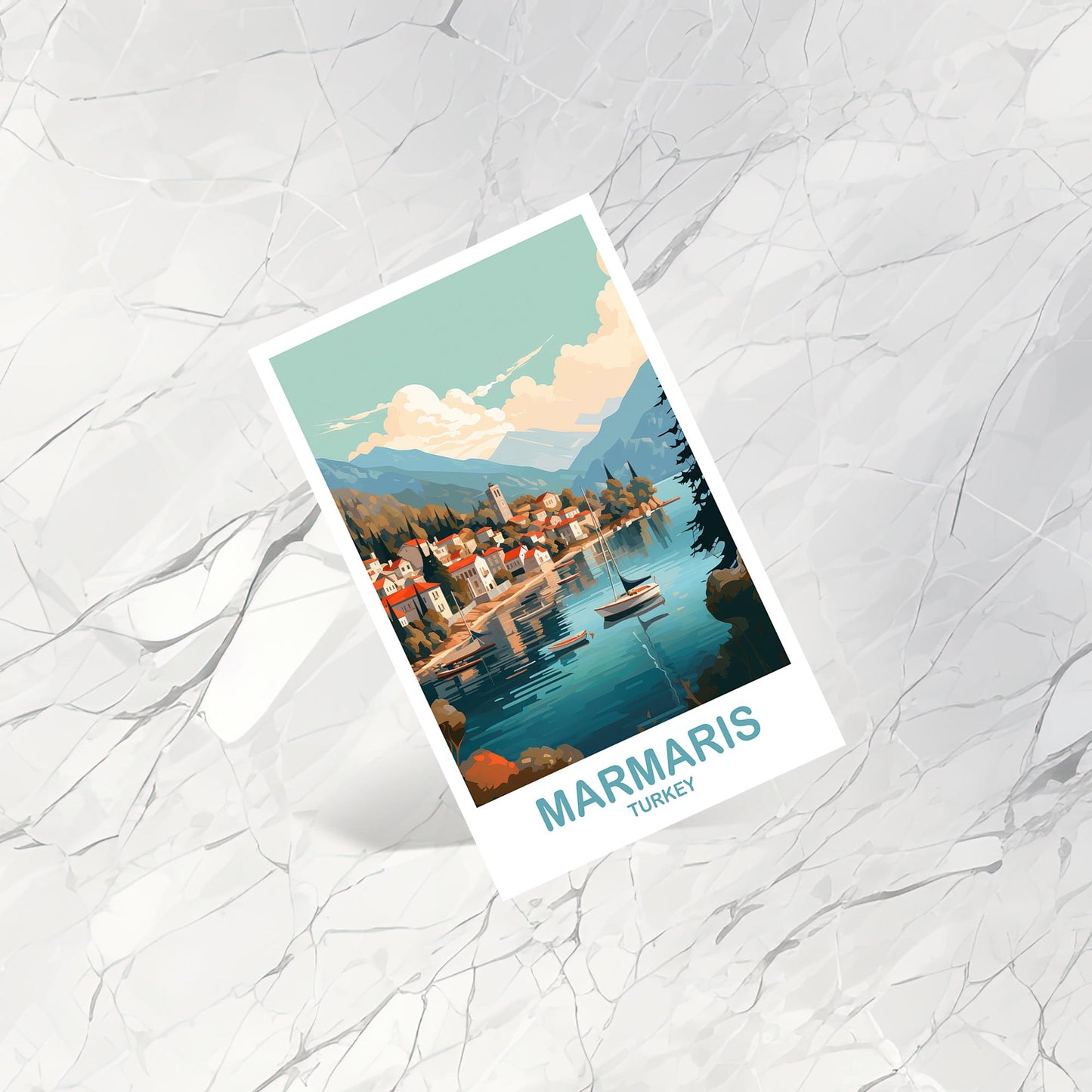 Marmaris Travel Postcard Art, Marmaris Turkey Postcard Art, Turkey Art Postcard, City Skyline Turkey Travel Postcard Art | T2EU_TUMA1_P