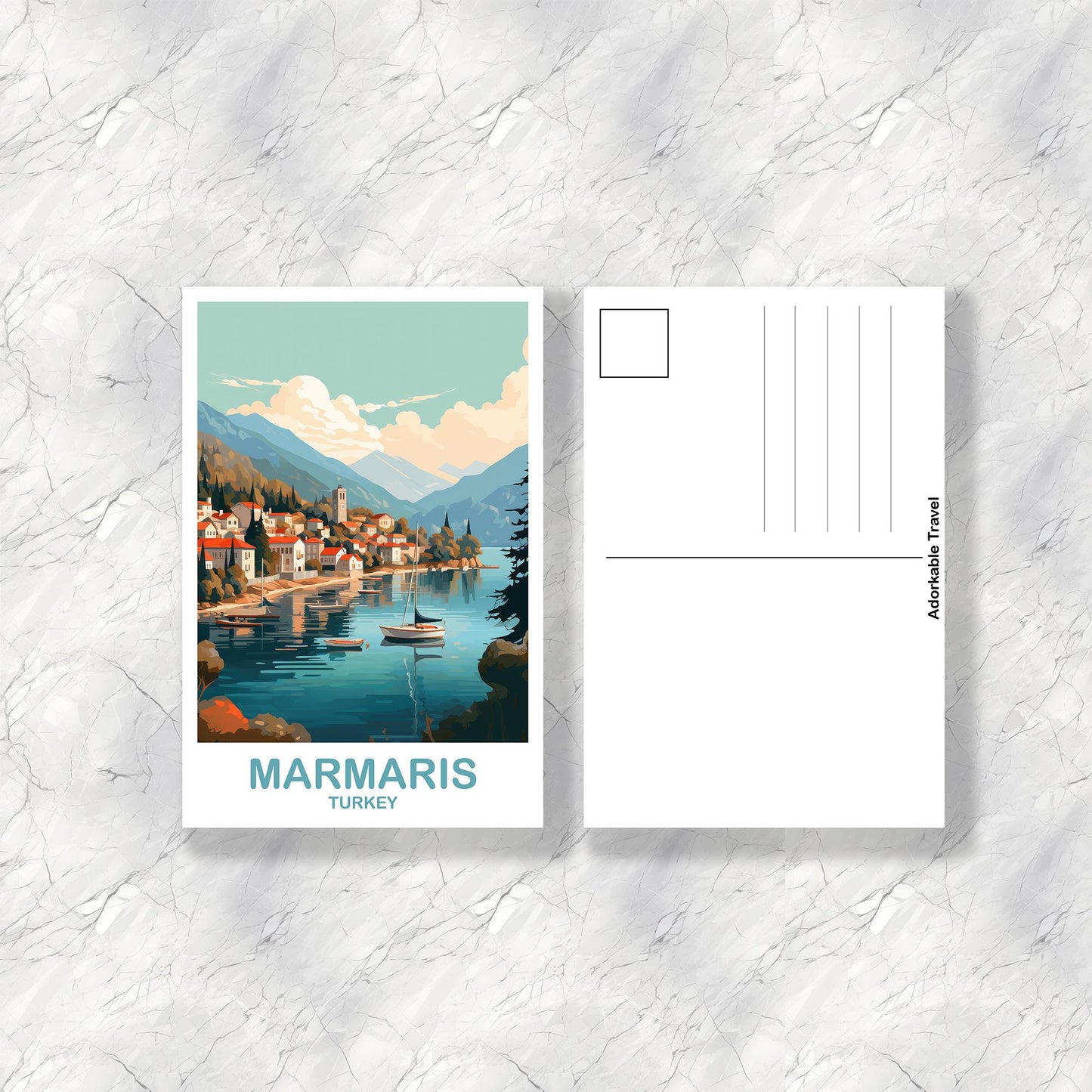 Marmaris Travel Postcard Art, Marmaris Turkey Postcard Art, Turkey Art Postcard, City Skyline Turkey Travel Postcard Art | T2EU_TUMA1_P