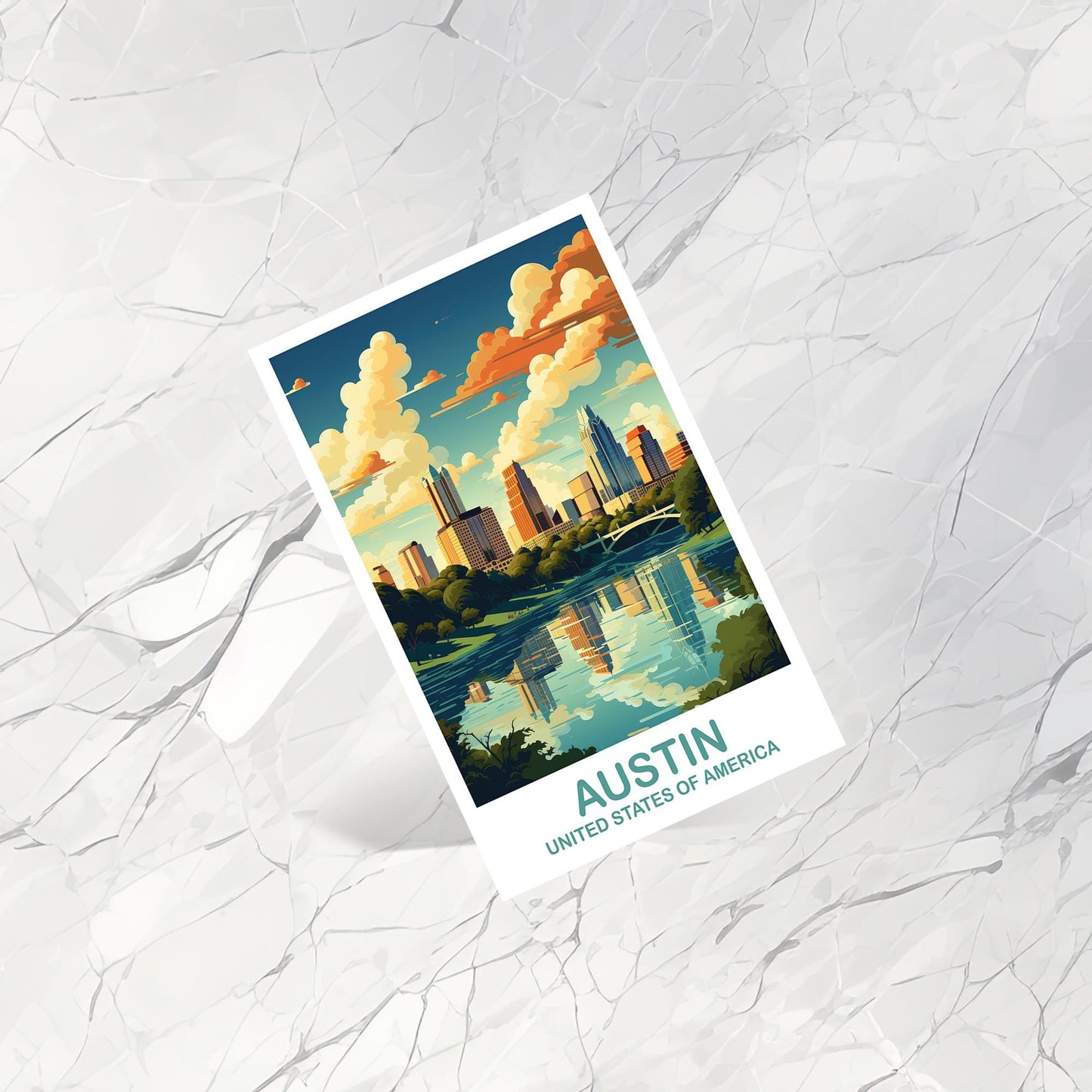 Austin Texas Travel Postcard, Austin Postcard Art, Texas Postcard Art, Austin Texas Postcard, Travel Postcard, USA Postcard | T2NA_TEAU1_P