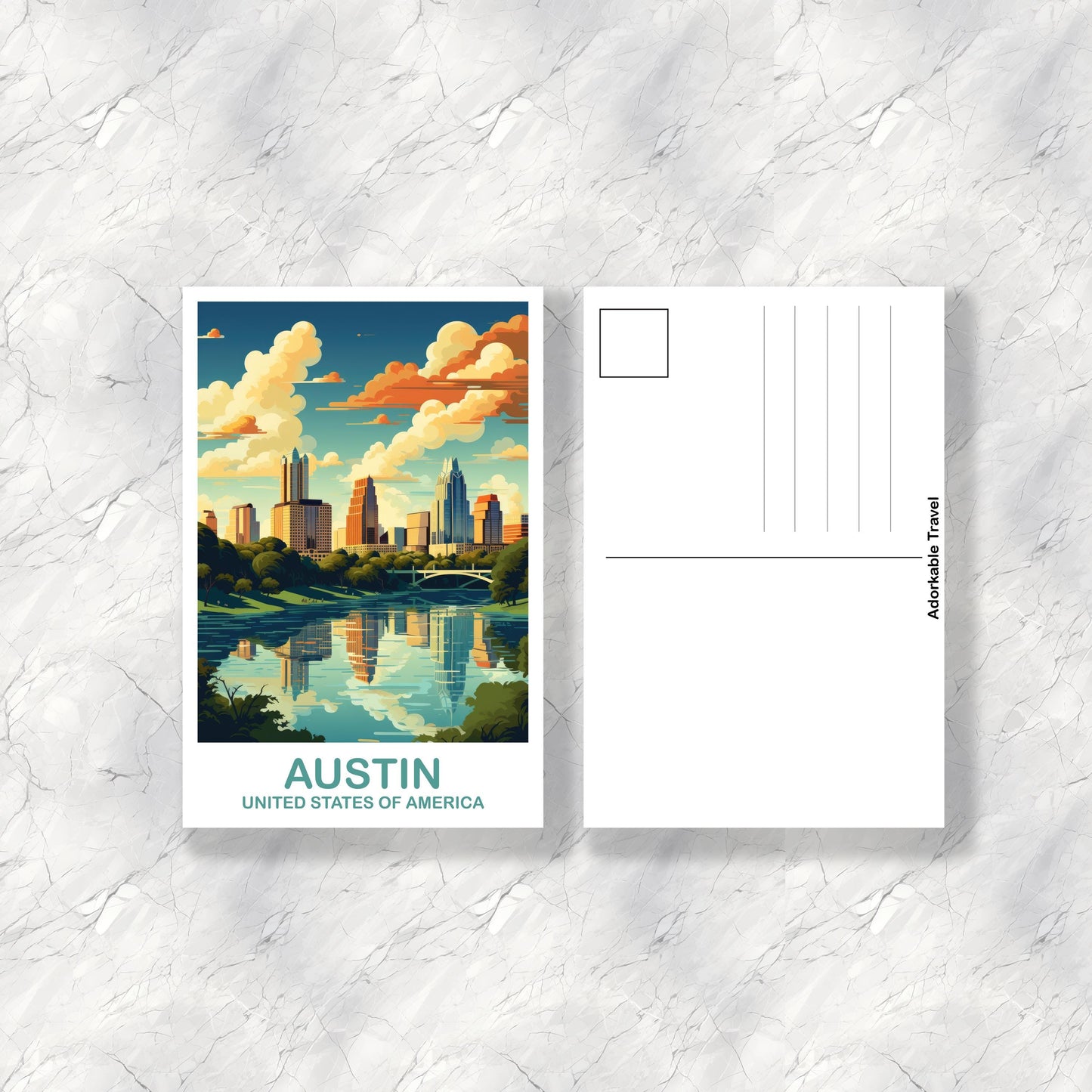 Austin Texas Travel Postcard, Austin Postcard Art, Texas Postcard Art, Austin Texas Postcard, Travel Postcard, USA Postcard | T2NA_TEAU1_P