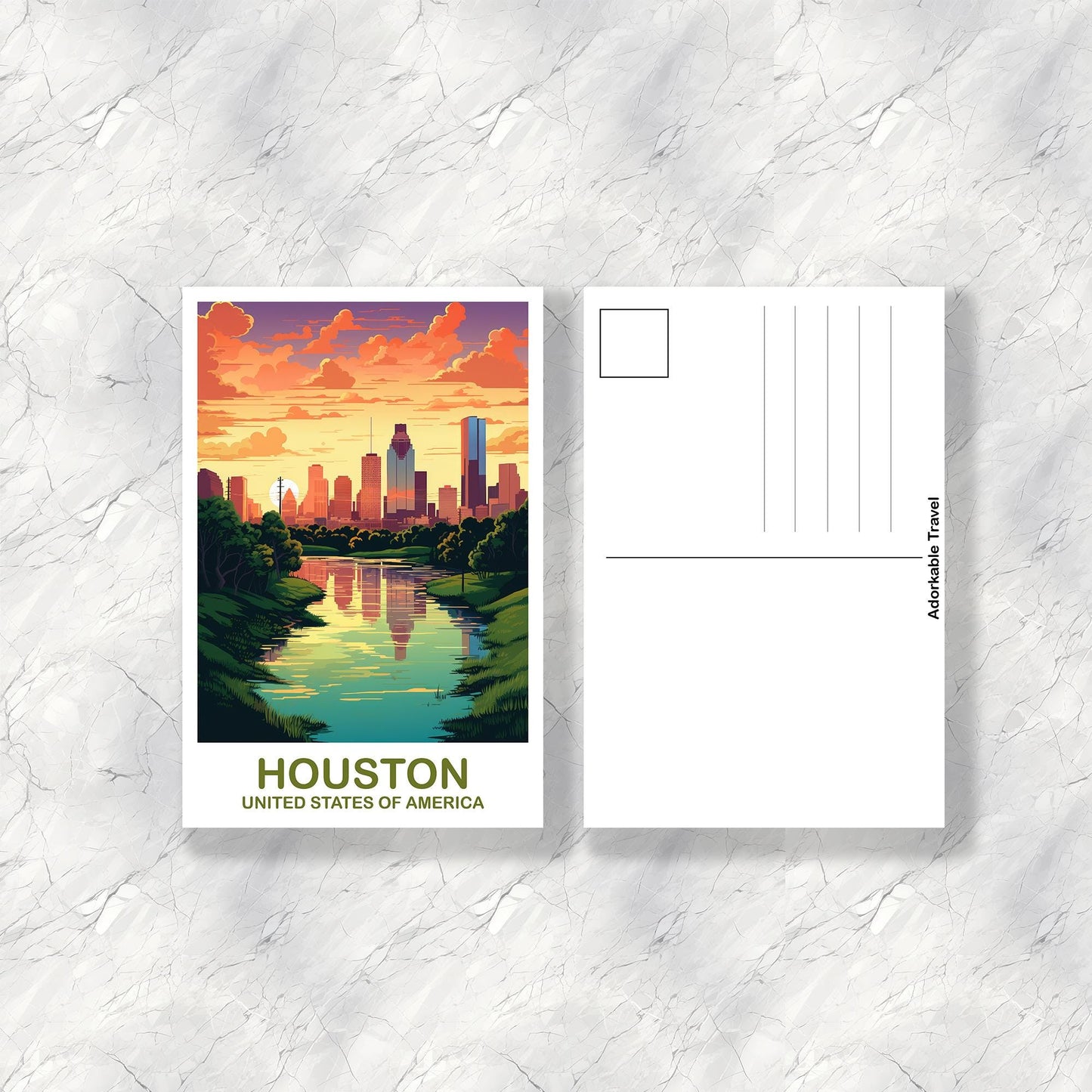 Houston Texas Travel Postcard, Houston Postcard, Texas Postcard Art, Houston Texas Postcard, Travel Postcard, USA Postcard | T2NA_TEHO1_P