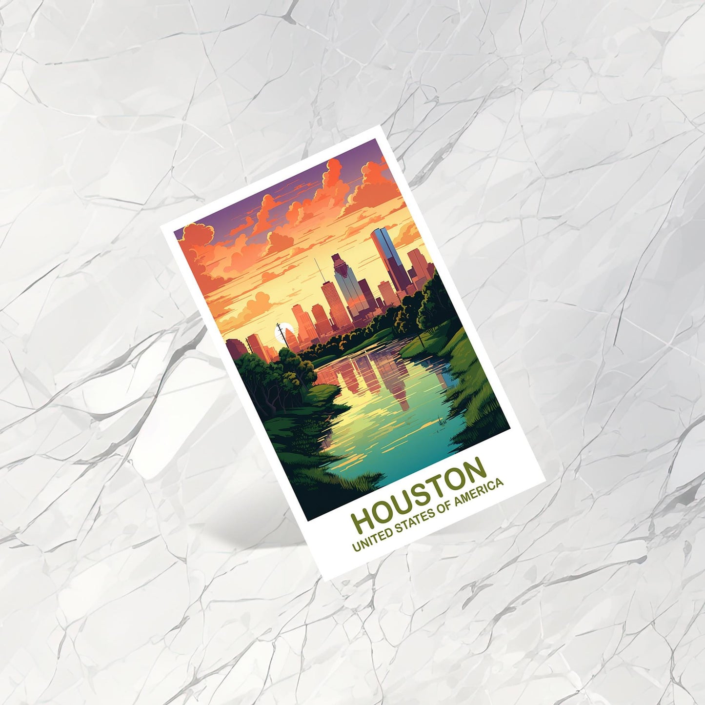 Houston Texas Travel Postcard, Houston Postcard, Texas Postcard Art, Houston Texas Postcard, Travel Postcard, USA Postcard | T2NA_TEHO1_P