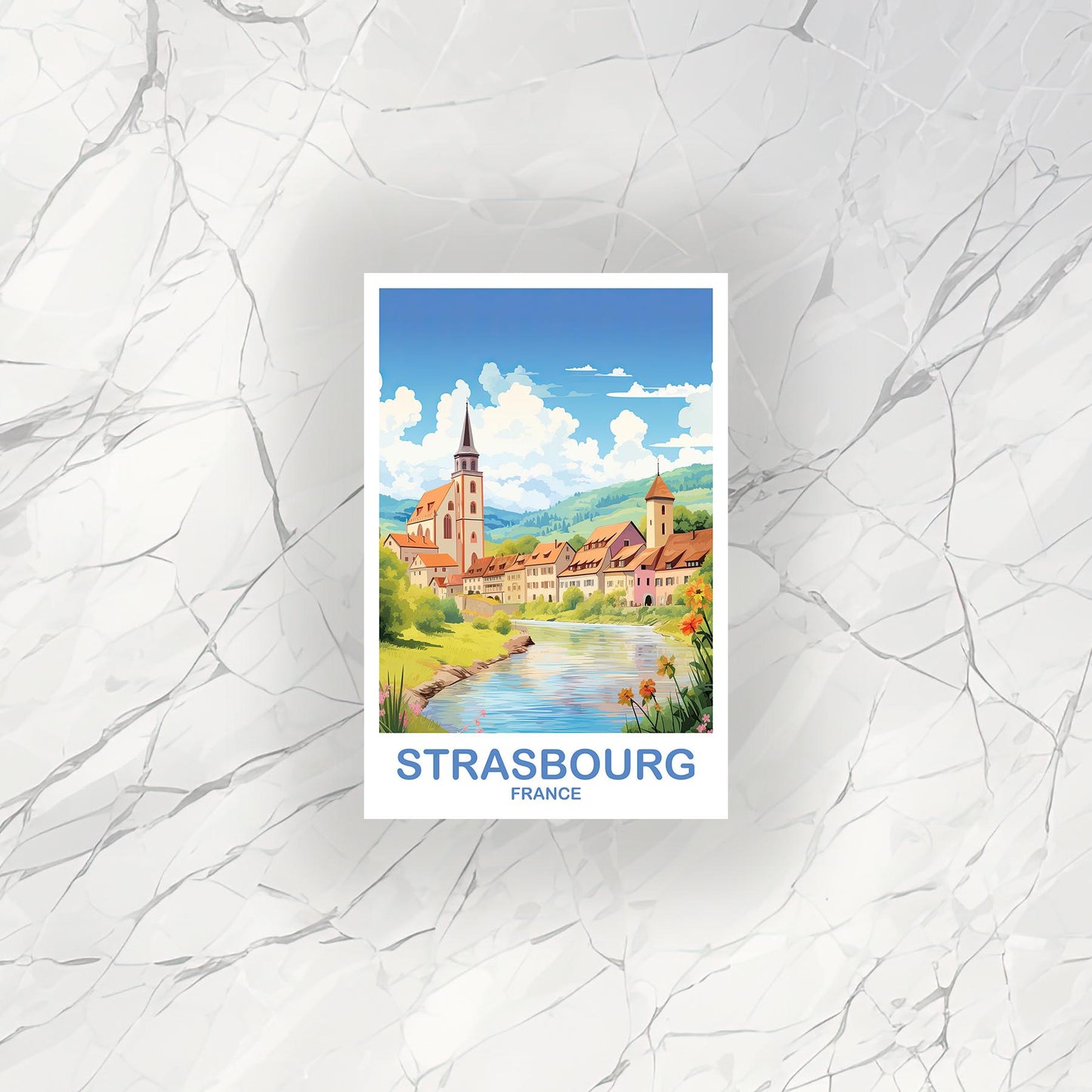Stratsbourg Travel Sticker Art, Stratsbourg Skyline, Stratsbourg Sticker, France sticker, City Skyline Sunset Sticker | T2EU_FRST1_S